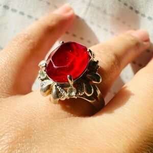 Vintage 14KT GE Garnet and Diamond Ring Large Red Ruby Stone Size 9